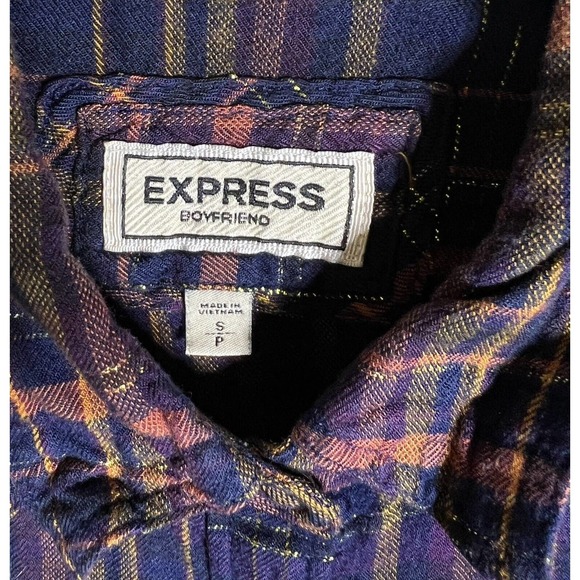 Express Boyfriend Plaid Metallic Long Sleeve Snap Front Shirt Womens Size Small - Picture 3 of 15